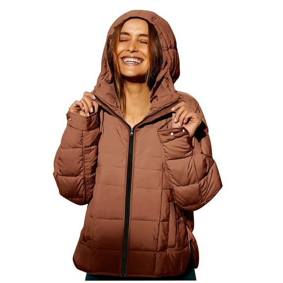 CHUMUD Women's Quilted Puffer Jacket Long Sleeve Full Zipper Hooded Padded Coats Lightweight Winter Warm Outwear with Pockets