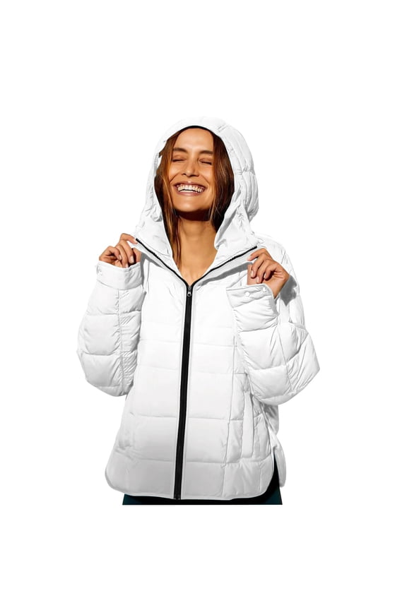 Women's Quilted Puffer Jacket Long Sleeve Full Zipper Hooded Padded Coats Lightweight Winter Warm Outwear with Pockets
