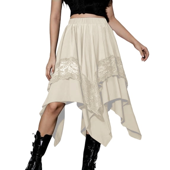 CHUMUD Women's Renaissance Pirate Skirt Y2k Contrast Lace Asymmetrical Midi Skirts Whimsical Clothes Summer Casual
