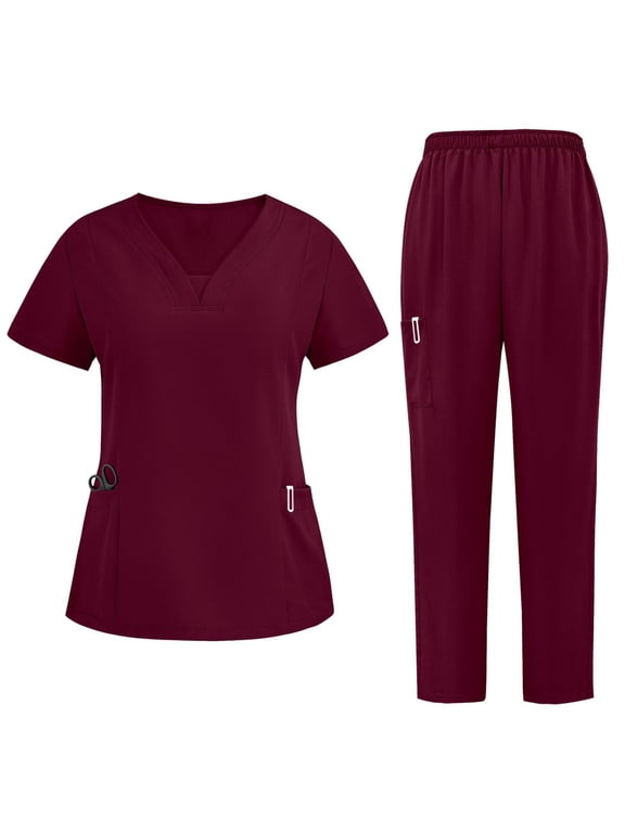 Women's Scrubs Set, Medical Uniform for Women, Stretch V Neck Scrubs Top and Pants, for Nurse Esthetician Workwear