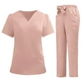 thumbnail image 1 of CHUMUD Women's Scrubs Set - V Neck Short-sleeve Top and Bow Tie Cargo Pants Sets, Workwear for Nurses and Veterinary Clinics, 1 of 5