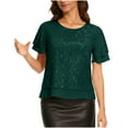 thumbnail image 1 of CHUMUD Women's Sequin Tops Crew Neck Ruffled Sleeves Solid Sparkle Glitter Blouses Dressy Party Concert Outfits, 1 of 9