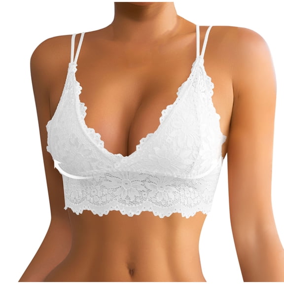 CHUMUD Women's Sexy Lace Bralette Anti-Slip Thin Strap Low Back Push-Up Bra for Everyday Wear