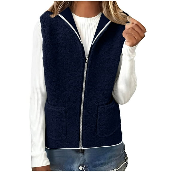 CHUMUD Women's Short Sherpa Vest Casual Warm Fleece Fuzzy Jackets Sleeveless Zip Up Cozy Vests Hooded Outerwear with Pockets