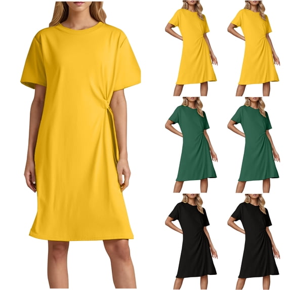 CHUMUD Women's Short Sleeve T-Shirt Dress Summer Crew Neck Basic Solid Casual Long Midi Dresses