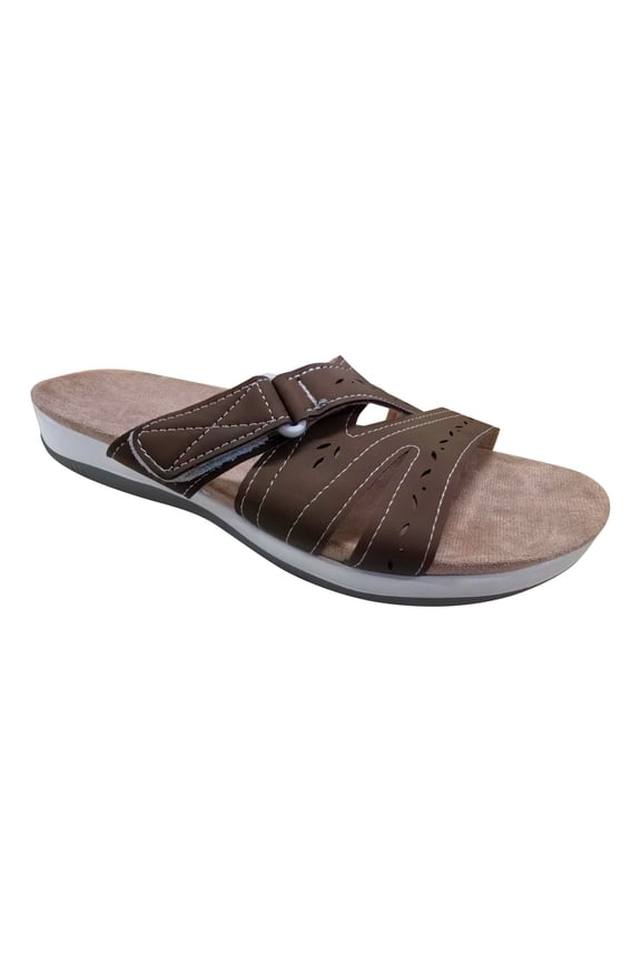 Women's Slide Sandals Perforated Straps Adjustable Hook and Loop Open Toe Comfort Walking Shoes