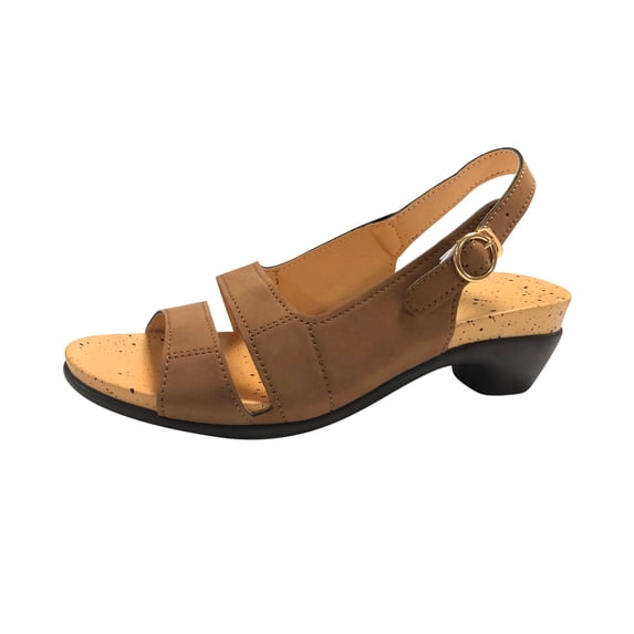 CHUMUD Women's Slingback Heeled Sandals Peep Toe Cork Heel Ankle Strap Buckle Block Heel Summer Shoes