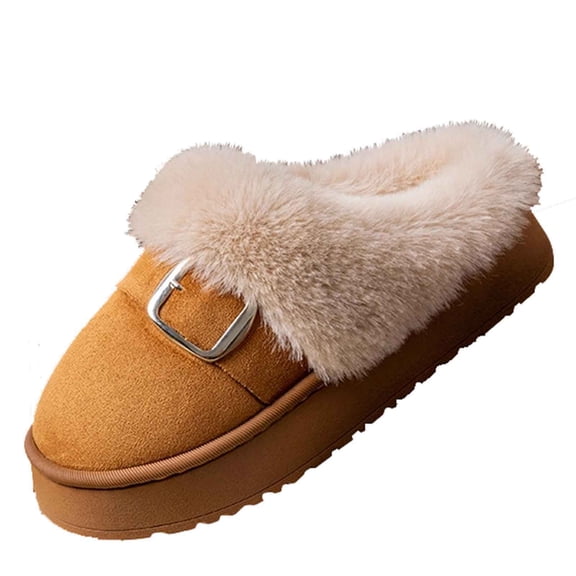 CHUMUD Women's Slipper Platform Mini Boots, Comfortable Memory Foam Slippers with Wool Lining, Winter Plush Slippers