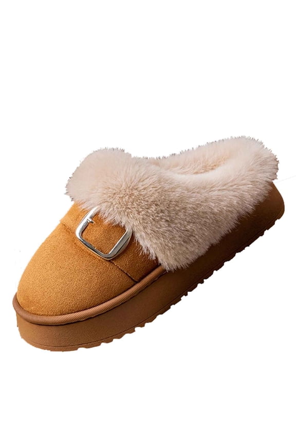 Women's Slipper Platform Mini Boots, Comfortable Memory Foam Slippers with Wool Lining, Winter Plush Slippers