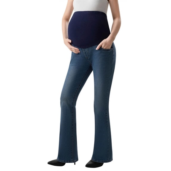 CHUMUD Women's Stretch Maternity Bootcut Jeans with Pockets Over The Belly Bell Bottoms Flare Denim Pants Pregnancy Clothes, S-XXL