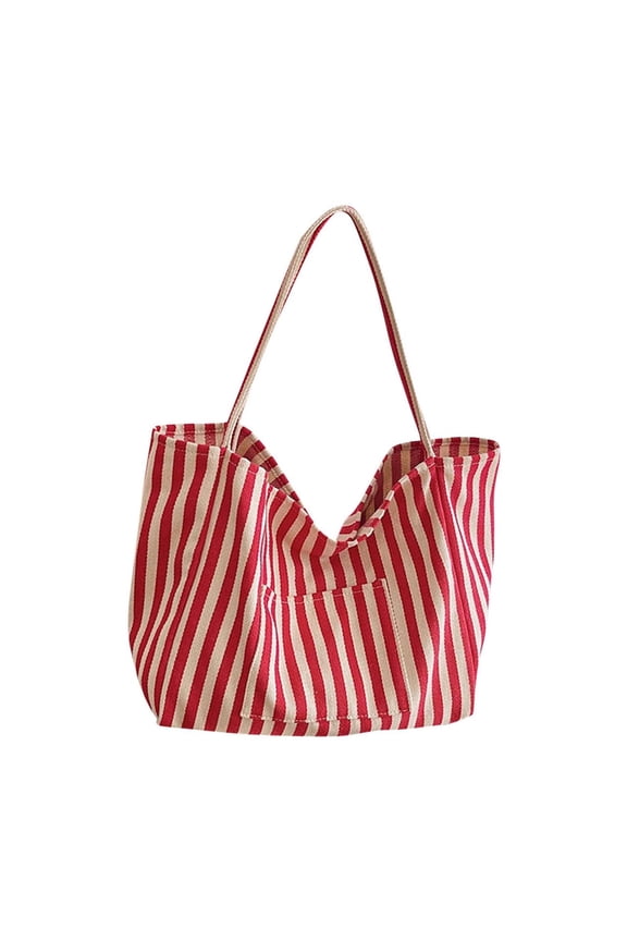 Women's Striped Canvas Tote Bag - Soft & Roomy Shoulder Bag for Casual Everyday Style