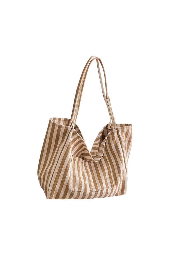Women's Striped Canvas Tote Bag - Soft & Roomy Shoulder Bag for Casual Everyday Style