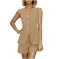thumbnail image 1 of CHUMUD Women's Summer Formal 2 Piece Outfits Sleeveless Matching Sets Casual Button Down V Neck Vest Tie Front Shorts Set Business Office Work, 1 of 9