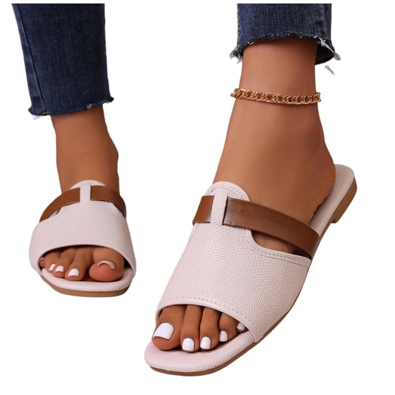 CHUMUD Women's Summer Sandals, Cutout Strap Slides, Slip On Beach Flats, Trendy Footwear, Comfortable Vacation Style Peep-Toe Sandals