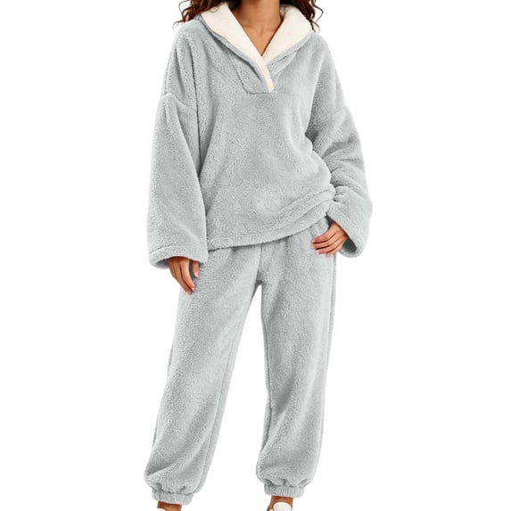 CHUMUD Women's Thick Sherpa Fleece Pajama Set Cozy Oversized Pullover and Cuffed Pants Heavyweight Winter Loungewear, M-2XL