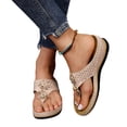 thumbnail image 1 of CHUMUD Women's Thong Wedge Sandals Floral Applique Perforated Open Toe Comfort Platform Flip Flops, 1 of 9
