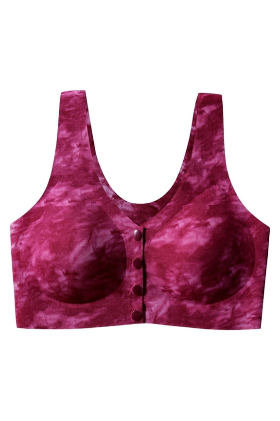 Women's Tie Dye Front Button Closure Bra Wireless Comfort Wide Straps Soft Support Everyday Wear