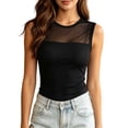 thumbnail image 1 of CHUMUD Women's Trendy Summer Tank Tops Built in Bra Mesh Sheer Yoke Sleeveless Crew Neck Tank Top, 1 of 5