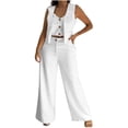 thumbnail image 1 of CHUMUD Women's Two Piece Outfits V Neck Metal Button Front Crop Tank Vest Wide Leg Pants Matching Sets Summer Casual Going Out, 1 of 8
