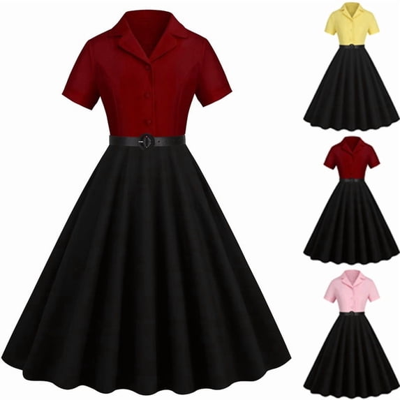CHUMUD Women's Vintage Midi Shirt Dress Cocktail Dress with Belt
