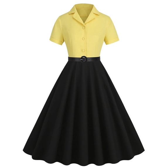 CHUMUD Women's Vintage Midi Shirt Dress Cocktail Dress with Belt