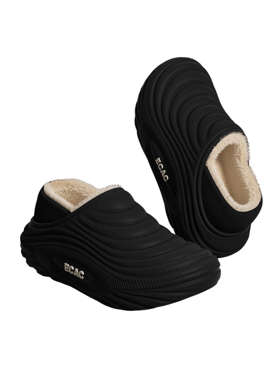 Women's Waterproof Closed-Back Slippers - Faux Fur Accent & Plush Fleece Lining, Fashion Winter House Shoes