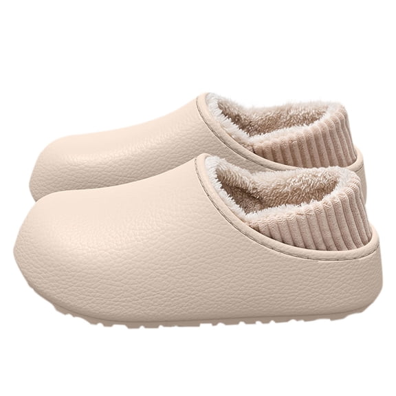 CHUMUD Women's Waterproof Winter Slippers, Slip-Resistant Sole, Comfort Warm Plush-Lined Slip-On Slippers with Knit Heel Collar – Indoor/Outdoor