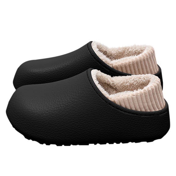 CHUMUD Women's Waterproof Winter Slippers, Slip-Resistant Sole, Comfort Warm Plush-Lined Slip-On Slippers with Knit Heel Collar – Indoor/Outdoor