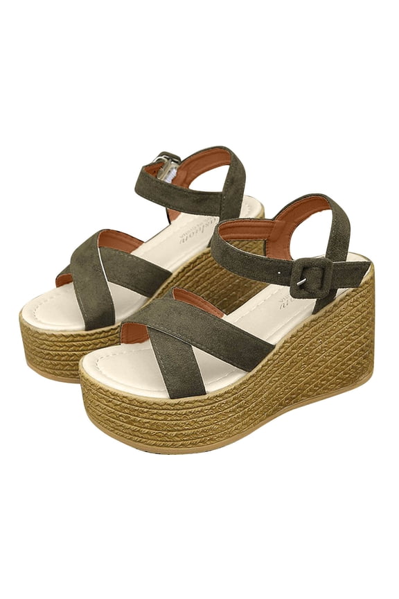 Women's Wedge Espadrille Sandals Crisscross Strap Adjustable Ankle Buckle Platform Summer Shoes
