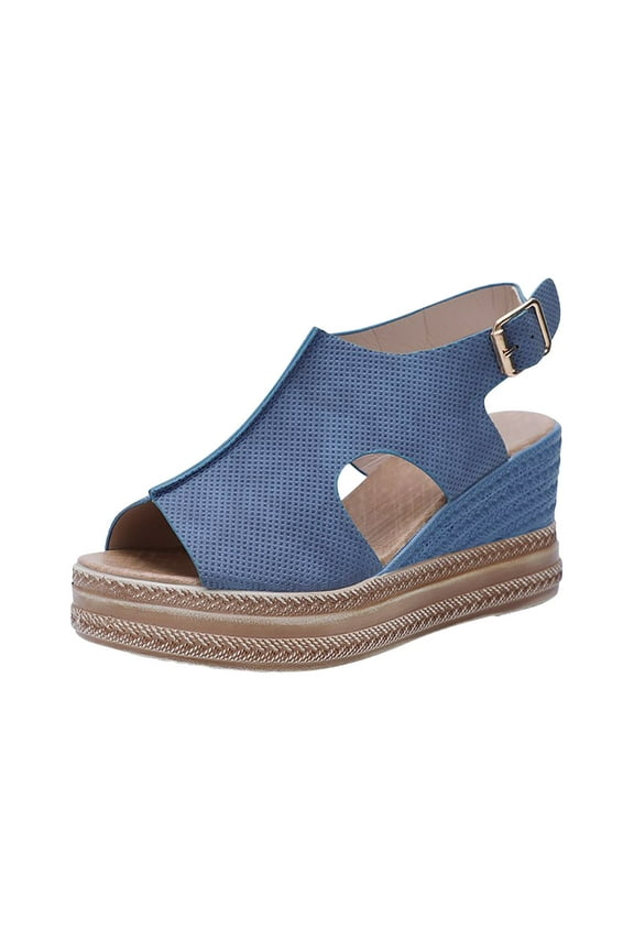 Women's Wedge Espadrille Sandals Cutout Slingback Peep Toe Ankle Buckle Summer Shoes