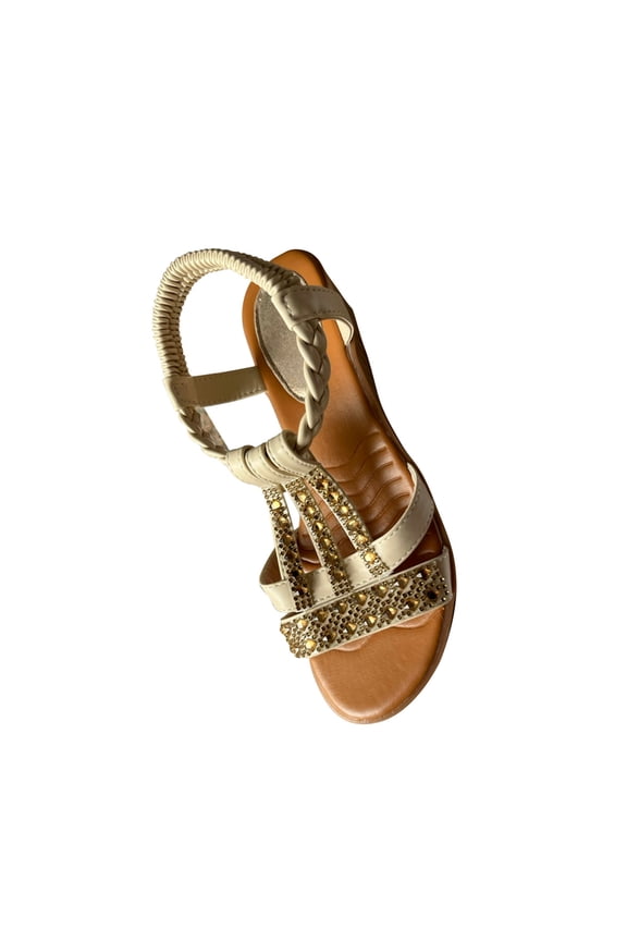 Women's Wedge Sandals Rhinestone Embellished Braided Ankle Strap Open Toe Gladiator Summer Shoes