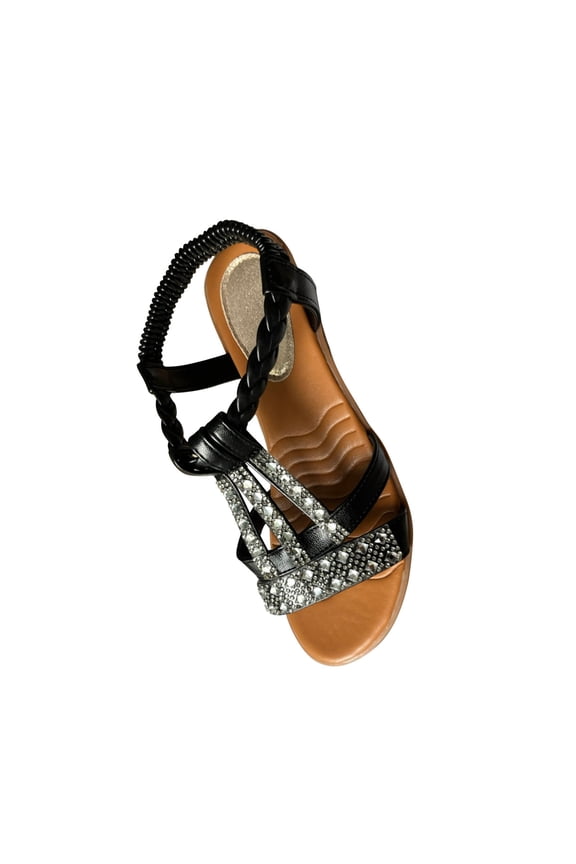 Women's Wedge Sandals Rhinestone Embellished Braided Ankle Strap Open Toe Gladiator Summer Shoes