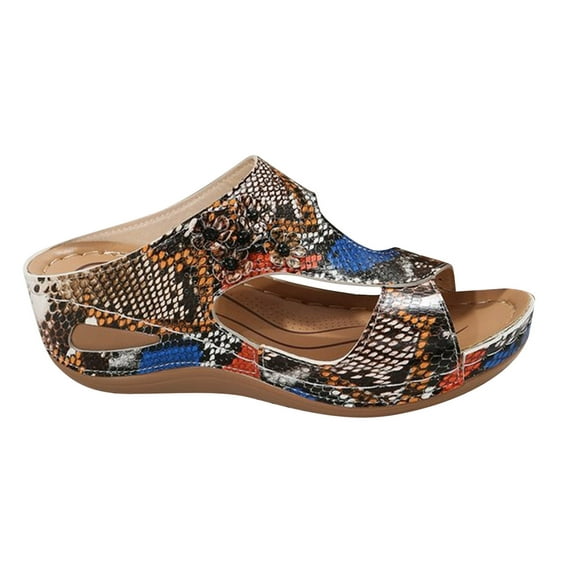 CHUMUD Women's Wedge Slide Sandals, Open Toe Cutout Platform Mules with Floral Appliques for Beach & Casual Wear