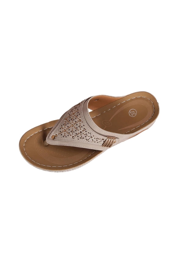 Women's Wedge Thong Sandals Perforated T-Strap Comfort Platform Flip Flops Casual Summer Beach Sandals Walking Shoes