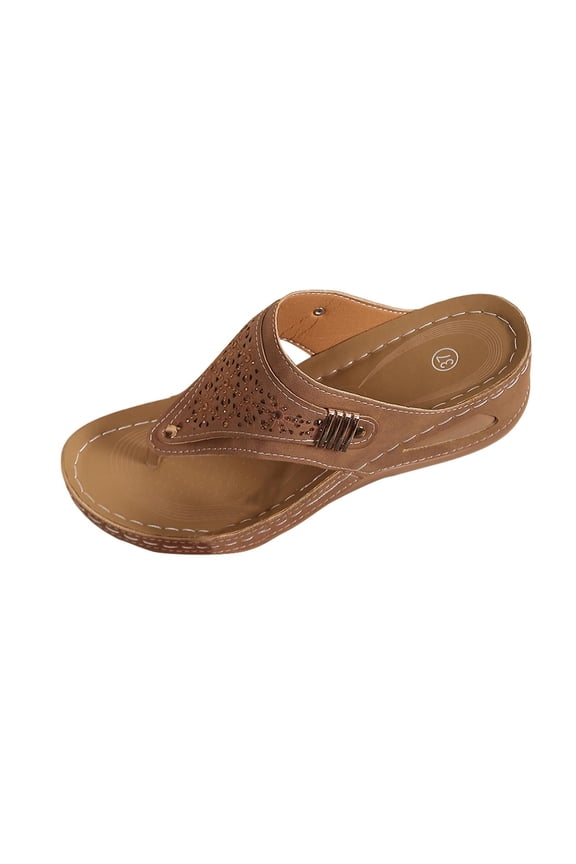 Women's Wedge Thong Sandals Perforated T-Strap Comfort Platform Flip Flops Casual Summer Beach Sandals Walking Shoes