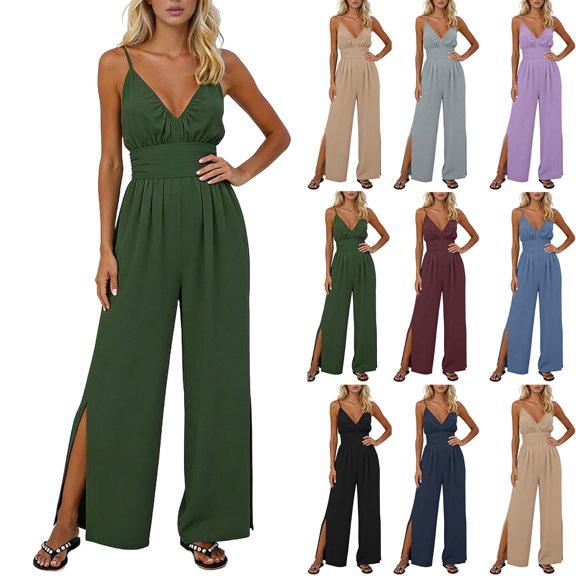 CHUMUD Women's Wide Leg Jumpsuits Pleated Sleeveless Cocktail Formal Jumpsuit Pants for Dressy