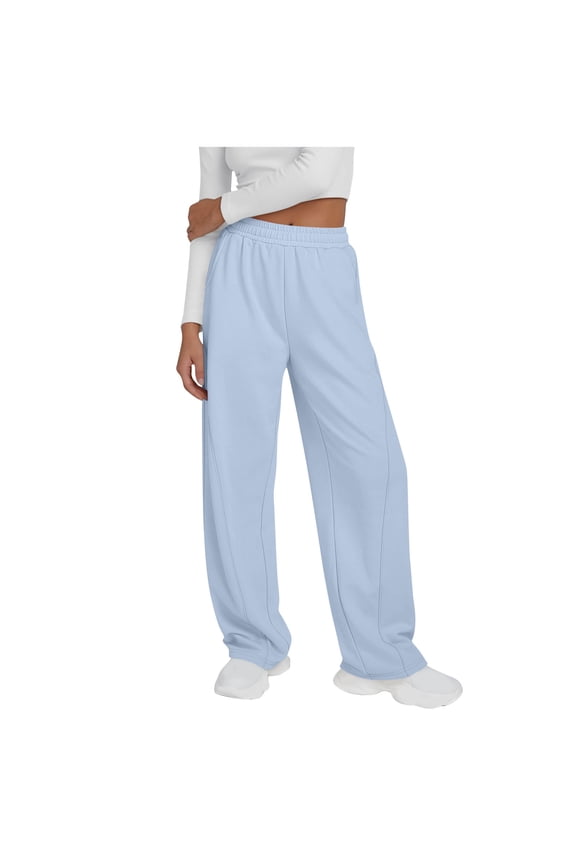 Women's Wide Leg Sweatpant Pull On Jogger Pants Elastic High Waist Casual Lounge Relaxed Pants with Pockets