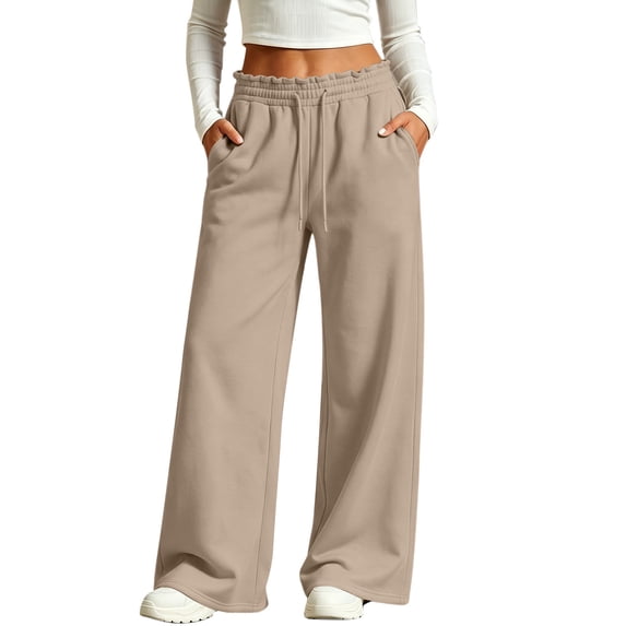 CHUMUD Women's Wide Leg Sweatpants Drawstring Waist Relaxed Fit Lounge Trousers Casual Open Bottom Sweat Pants with Pockets, S-2XL