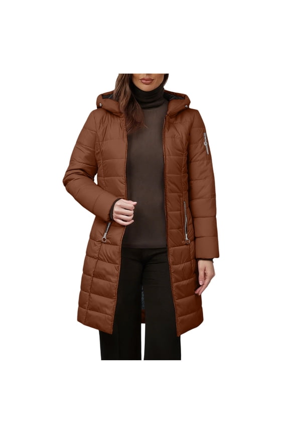 Women's Winter Long Puffer Coats Hooded Zip Up Casual Thickened Down Jackets Fleece Lined Maxi Padded Coat