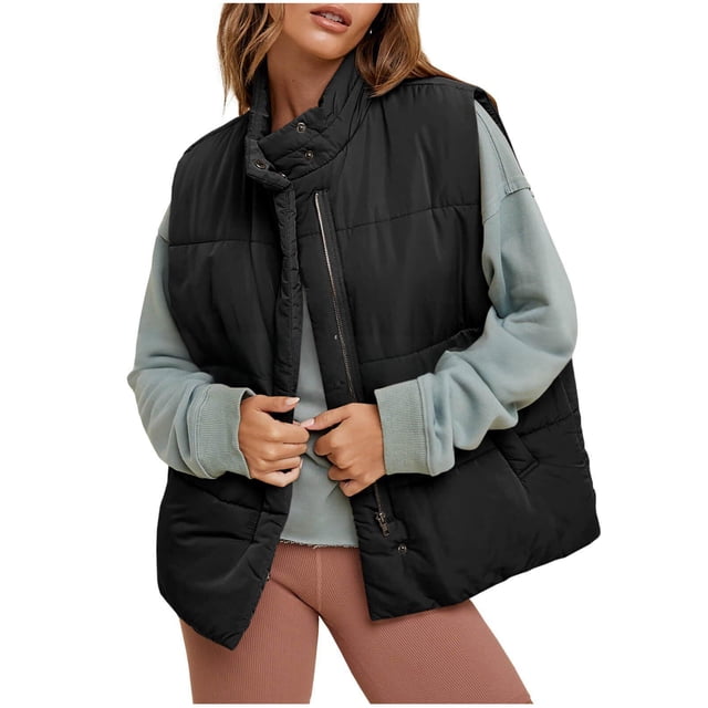 CHUMUD Women's Winter Puffer Vest Quilted Lightweight Stand Collar Sleeveless Padded Puffy Jackets Coat with Pockets