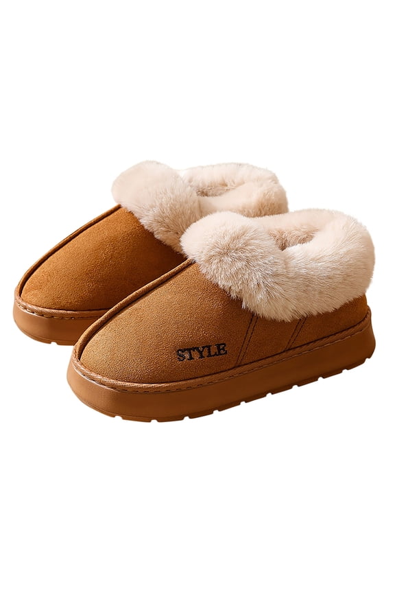 Women's Winter Warm Faux Wool House Slippers with Arch Support Mini Snow Boot with Fuzzy Collar Outdoor Indoor