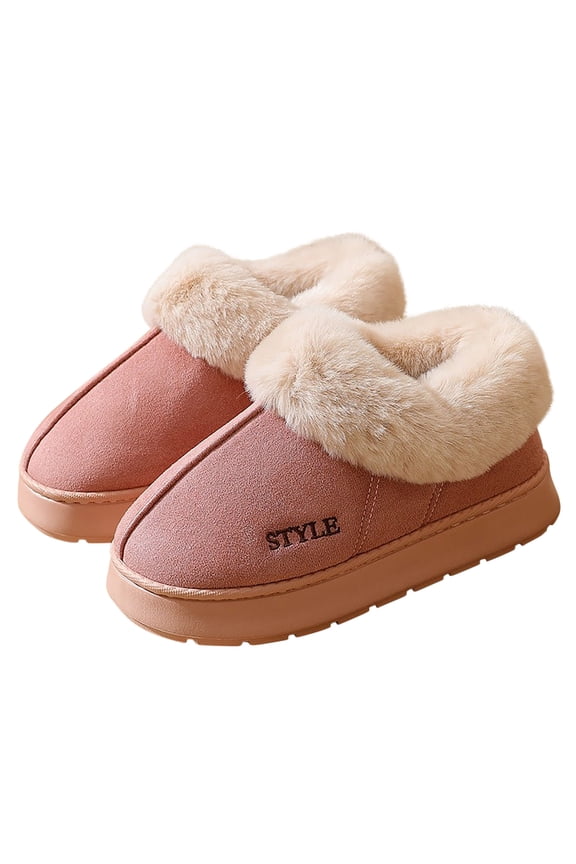Women's Winter Warm Faux Wool House Slippers with Arch Support Mini Snow Boot with Fuzzy Collar Outdoor Indoor