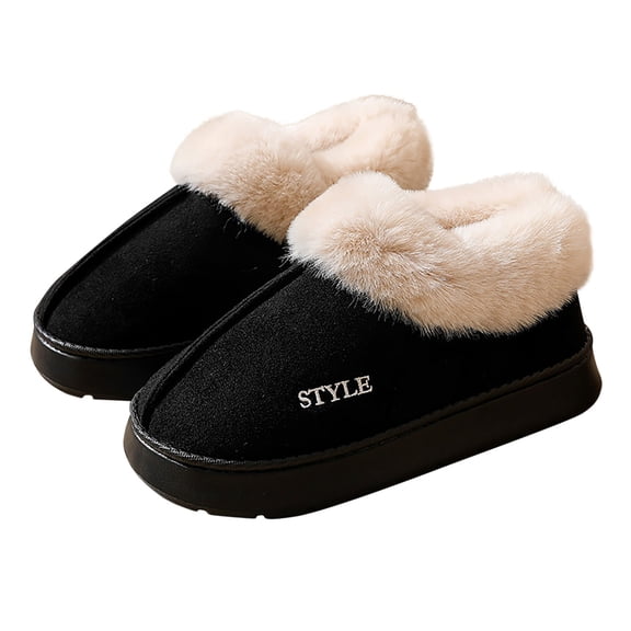 CHUMUD Women's Winter Warm Faux Wool House Slippers with Arch Support Mini Snow Boot with Fuzzy Collar Outdoor Indoor