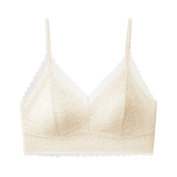 CHUMUD Women's no Underwire Lace Bralette - V-Neck Wireless Bra, Scalloped Trim for Everyday Wear