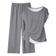 thumbnail image 1 of CHUMUD Womens 2 Piece Outfits Sets Watching Set Short Sleeve Ruched Drawstring Crew Neck Tops and Wide Leg Pants Clothing Sets, 1 of 5
