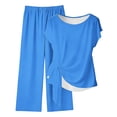 thumbnail image 1 of CHUMUD Womens 2 Piece Outfits Sets Watching Set Short Sleeve Ruched Drawstring Crew Neck Tops and Wide Leg Pants Clothing Sets, 1 of 5