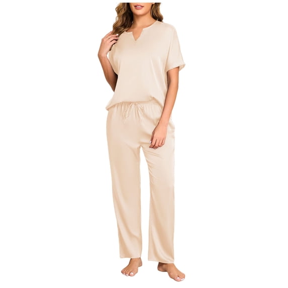 CHUMUD Womens 2 Piece Pajama Sets Short Sleeve Tops and Pants with Drawstring Sleepwear Casual Nightwear Pjs Lounge Set