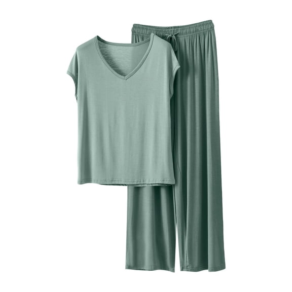 CHUMUD Womens 2 Piece Pajama Sets Sleeveless V Neck Tops and Pants with Drawstring Soft Sleepwear Casual Nightwear Pjs Lounge Set