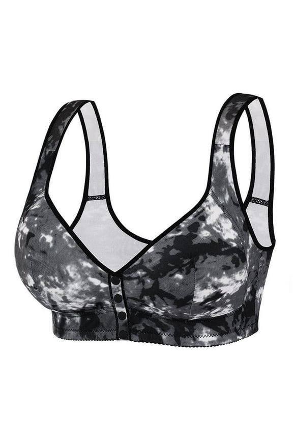 Womens 36D-52G Front Closure Tie Dye Wireless Bra Comfortable Breathable Lightly Lined Everyday Bralette