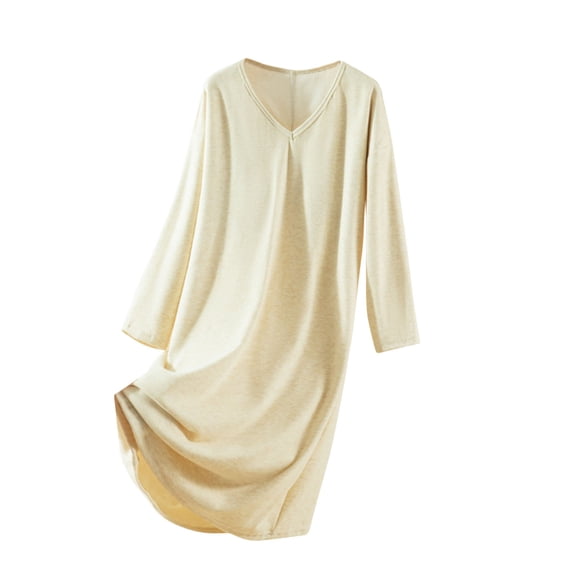 CHUMUD Womens Ankle Length Nightgown Long Sleeve V Neck Sleepwear Loose Soft Pajama Dress Loungewear Casual